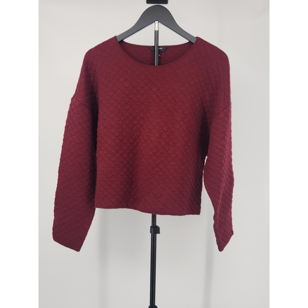 Banana Republic Womens L Burgundy Quilted Long Sleeve Crew Neck Pullover Top